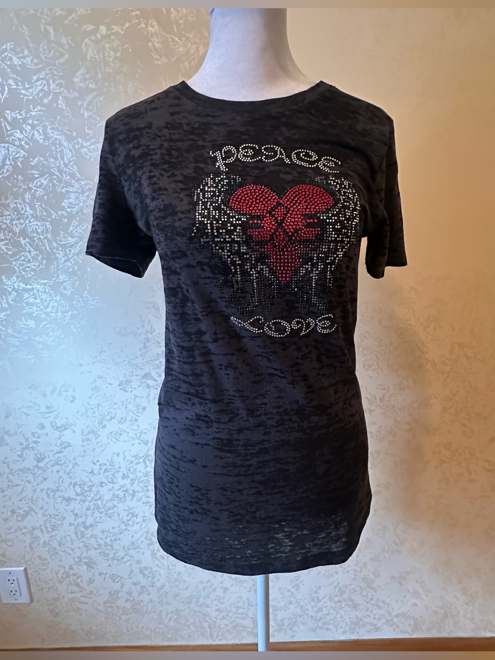 Honeydew Intimates Black Short-Sleeve Tee with Red Heart Rhinestone Graphic